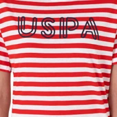 Kadın Kırmızı Çizgili Bisiklet Yaka Tişört thumbnail 5