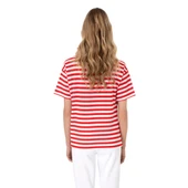 Kadın Kırmızı Çizgili Bisiklet Yaka Tişört thumbnail 7