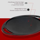 Lava Döküm Yuvarlak Saç Kavurma Tavası Döküm Demir Yekpare Çift Kulplu Çap(Ø)20cm.-Bordo thumbnail 6