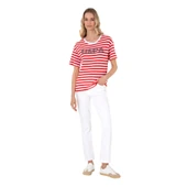 Kadın Kırmızı Çizgili Bisiklet Yaka Tişört thumbnail 8