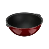 Lava Döküm Yuvarlak Özbek Kazanı / Tencere. Döküm Demir Yekpare Kulplu Çap(Ø)30cm.-Bordo thumbnail 2