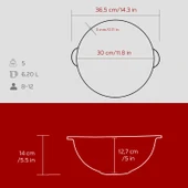 Lava Döküm Yuvarlak Özbek Kazanı / Tencere. Döküm Demir Yekpare Kulplu Çap(Ø)30cm.-Bordo thumbnail 5