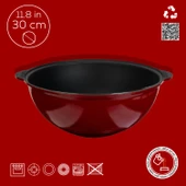 Lava Döküm Yuvarlak Özbek Kazanı / Tencere. Döküm Demir Yekpare Kulplu Çap(Ø)30cm.-Bordo thumbnail 4