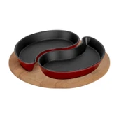 Lava Döküm Damla Formlu 2'li Set Yingyang Fajita Tabağı Kayın Servis Ahşabı Ölçü 10x20cm.-Bordo thumbnail 1