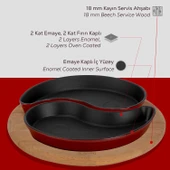 Lava Döküm Damla Formlu 2'li Set Yingyang Fajita Tabağı Kayın Servis Ahşabı Ölçü 10x20cm.-Bordo thumbnail 6