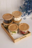 Bambum Duo 300ml 6'lı Beyaz Tepsili Bambu Kapaklı Cam Kahvaltılık thumbnail 2