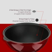 Lava Döküm Yuvarlak Özbek Kazanı / Tencere. Döküm Demir Yekpare Kulplu Çap(Ø)30cm.-Bordo thumbnail 6