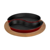 Lava Döküm Damla Formlu 2'li Set Yingyang Fajita Tabağı Kayın Servis Ahşabı Ölçü 10x20cm.-Bordo thumbnail 2