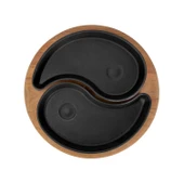 Lava Döküm Damla Formlu 2'li Set Yingyang Fajita Tabağı Kayın Servis Ahşabı Ölçü 10x20cm.-Bordo thumbnail 3