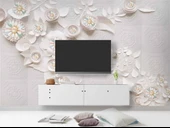 3 Boyutlu Beyaz Çiçek İnci motifli Duvar Kağıdı Baskı thumbnail 3