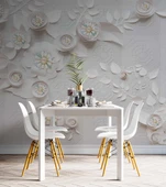 3 Boyutlu Beyaz Çiçek İnci motifli Duvar Kağıdı Baskı thumbnail 5