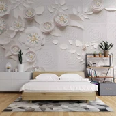 3 Boyutlu Beyaz Çiçek İnci motifli Duvar Kağıdı Baskı thumbnail 2