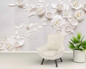 3 Boyutlu Beyaz Çiçek İnci motifli Duvar Kağıdı Baskı thumbnail 6