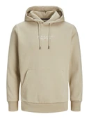 Jack Jones Erkek  Regular Fit Kanguru Cepli Yumuşak Dokulu Krem Kapüşonlu Sweatshirt 12216335KR - 1