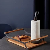 Modern Çay Kahve Kahvaltılık Ve Sunum Tepsisi Metal Özel Seri Doğal Ahşap Meşe - 1