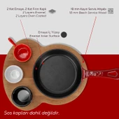 Lava Döküm Yuvarlak Kızartma Tavası Yekpare Saplı Kayın Ahşap Altlık. Çap(Ø)16cm. (Bu ürüne sos kapları dahil değildir)-Bordo thumbnail 6