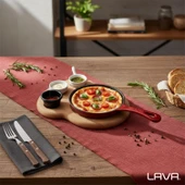 Lava Döküm Yuvarlak Kızartma Tavası Yekpare Saplı Kayın Ahşap Altlık. Çap(Ø)16cm. (Bu ürüne sos kapları dahil değildir)-Bordo thumbnail 7