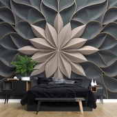 3 Boyutlu Beyaz Çiçek, Kabartma Siyah Duvar Kağıdı thumbnail 2