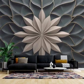 3 Boyutlu Beyaz Çiçek, Kabartma Siyah Duvar Kağıdı thumbnail 1