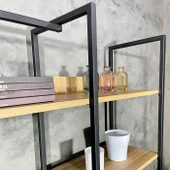 Metal Tv Ünitesi, Tv Sehpası, Duvar Ünitesi Atlantik Çam Metal Ayaklı Siyah 200x34x185 - 9