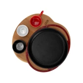 Lava Döküm Yuvarlak Sahan Döküm Demir Yekpare Çift Kulplu Kayın Servis Ahşabı Çap(Ø)20cm. (Sos kapları dahil değildir.)-Bordo thumbnail 3