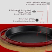 Lava Döküm Oval Sahan Döküm Demir Yekpare Çift Kulplu Kayın Servis Ahşabı Ölçü 21x14cm. (Sos Kapları Dahil Değildir.)-Bordo thumbnail 6