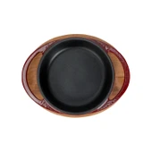 Lava Döküm Yuvarlak Sahan Döküm Demir Yekpare Çift Kulplu Kayın Servis Ahşabı Çap(Ø)12cm.-Bordo thumbnail 3