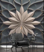 3 Boyutlu Beyaz Çiçek, Kabartma Siyah Duvar Kağıdı thumbnail 6