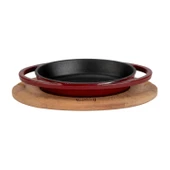 Lava Döküm Oval Sahan Döküm Demir Yekpare Çift Kulplu Kayın Servis Ahşabı Ölçü 15x10cm.-Bordo thumbnail 1