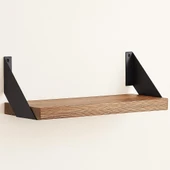 Metal Ayaklı Duvar Rafı - Demir Ayaklı Doğal Ahşap Duvar Kitaplığı 60 cm - 2