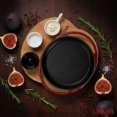 Lava Döküm Yuvarlak Sahan Döküm Demir Yekpare Çift Kulplu Kayın Servis Ahşabı Çap(Ø)20cm. (Sos kapları dahil değildir.)-Bordo thumbnail 7