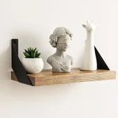 Metal Ayaklı Duvar Rafı - Demir Ayaklı Doğal Ahşap Duvar Kitaplığı 60 cm - 3