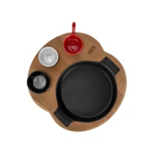 Lava Döküm Yuvarlak Sahan Döküm Demir Yekpare Çift Kulplu Kayın Servis Ahşabı. Çap(Ø)18cm. (Sos kapları dahil değildir.)-Bordo thumbnail 3