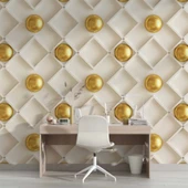 3 Boyutlu Altın Küre Beyaz Kare Desen Duvar Kağıdı Baskı thumbnail 4
