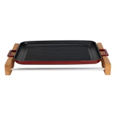 Lava Döküm Dikdörtgen Izgara Tepsi Kayın Servis Ahşabı Döküm Demir Yekpare Çift Kulplu Ölçü 31x42cm. thumbnail 1