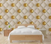 3 Boyutlu Altın Küre Beyaz Kare Desen Duvar Kağıdı Baskı thumbnail 2