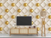3 Boyutlu Altın Küre Beyaz Kare Desen Duvar Kağıdı Baskı thumbnail 3