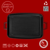 Lava Döküm Dikdörtgen Izgara Tepsi Döküm Demir Yekpare Çift Kulplu Ölçü 31x42cm.-Bordo thumbnail 4