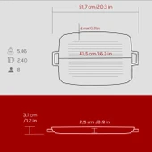Lava Döküm Dikdörtgen Izgara Tepsi Döküm Demir Yekpare Çift Kulplu Ölçü 31x42cm.-Bordo thumbnail 5