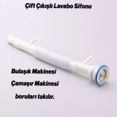 Lavabo Sifonu Çift Çıkışlı Körüklü Hortum Çamaşır ve Bulaşık Makinesi Uyumlu Süzgeç Koku Yapmaz thumbnail 2