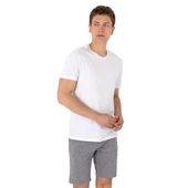 Erkek Regular Fit Bisiklet Yaka Beyaz Basic Tişört - 4