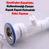 Lavabo Sifonu Çift Çıkışlı Körüklü Hortum Çamaşır ve Bulaşık Makinesi Uyumlu Süzgeç Koku Yapmaz thumbnail 3