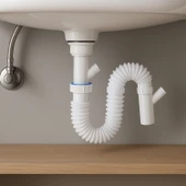 Lavabo Sifonu Çift Çıkışlı Körüklü Hortum Çamaşır ve Bulaşık Makinesi Uyumlu Süzgeç Koku Yapmaz thumbnail 8