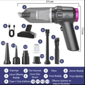 Zhltools 14000pa Güçlü Portatif 2 Kademeli Tasinabilir Vakumlu Kablosuz Üflemeli Mini Oto Araç Süpürgesi thumbnail 9