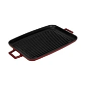 Lava Döküm Dikdörtgen Izgara Tepsi Döküm Demir Yekpare Çift Kulplu Ölçü 31x42cm.-Bordo thumbnail 2