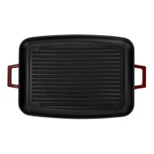 Lava Döküm Dikdörtgen Izgara Tepsi Döküm Demir Yekpare Çift Kulplu Ölçü 31x42cm.-Bordo thumbnail 3