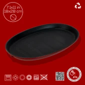 Lava Döküm Oval Fajita Tabağı Ölçü 18x28cm. (Harici tava tutucu dahil değildir.)-Bordo - 4