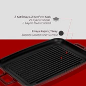 Lava Döküm Dikdörtgen Izgara Tepsi Döküm Demir Yekpare Çift Kulplu Ölçü 31x42cm.-Bordo thumbnail 6