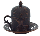 SENA Semazen 6 Kişilik Porselenli Kapaklı Bakır Renkli 24 Parça Fincan Seti - 6