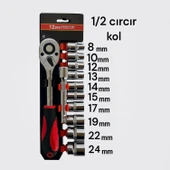 Lokma Takımı 1/2 12 Parça Profesyonel Kalite Çelik Malzeme Anahtar Seti Uzun Ömürlü Kullanım thumbnail 3